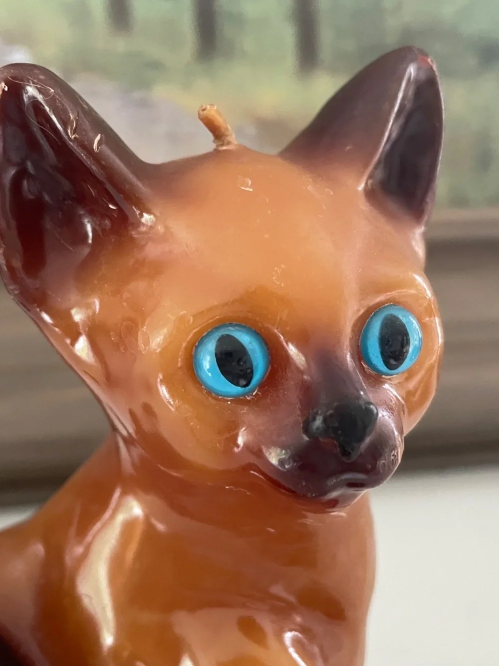Vintage Siamese Cat Wax Candle Figurine MCM Feline Decor Brown Retro Cat-lover